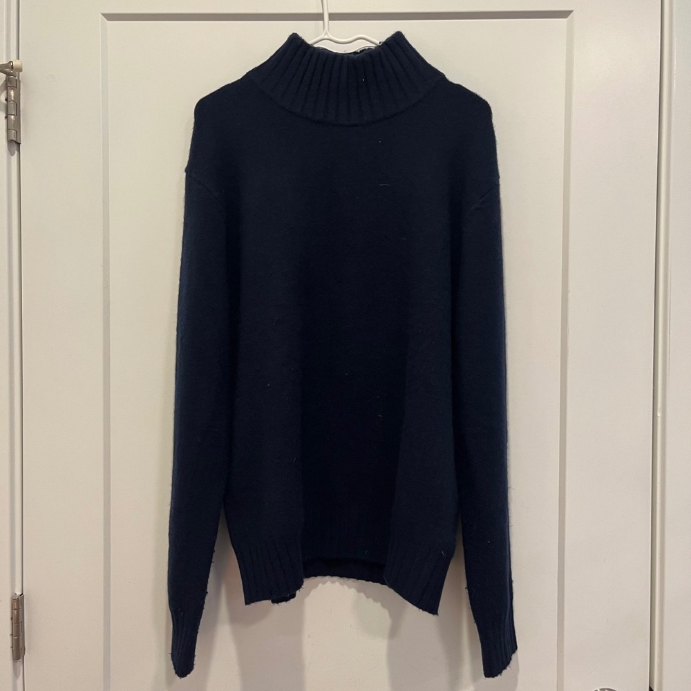 Finn Flare Mens Navy Blue Mock Neck Knit Pullover Sweater Size M EU 50